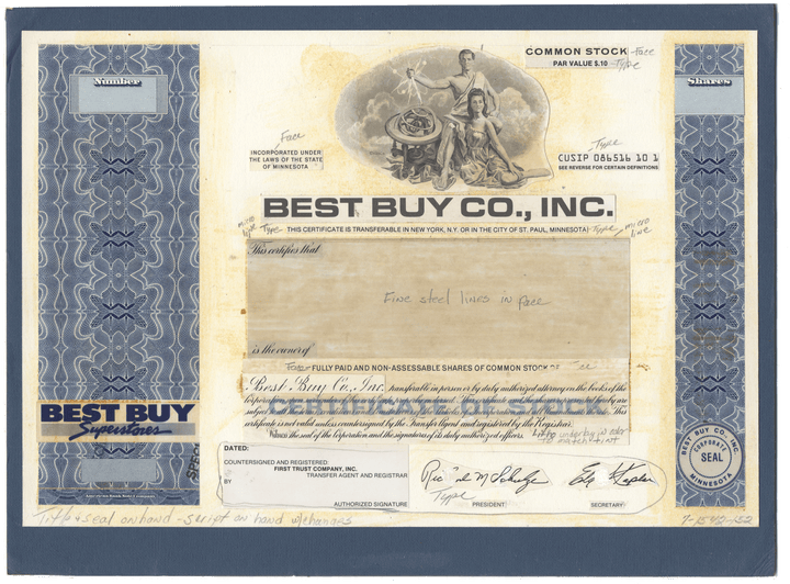 Very Rare BEST BUY Working Proof for the company's common stock