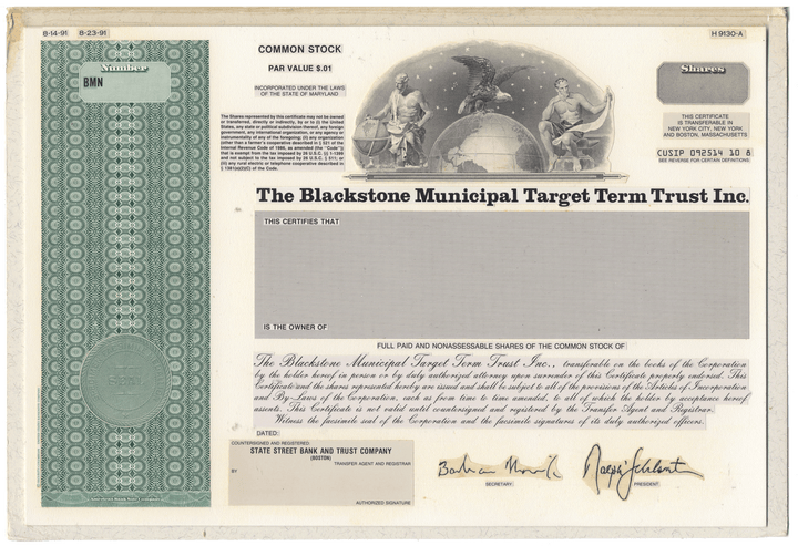 Working Proof from Blackstone Municipal Target Term Trust for the company's Common Stock