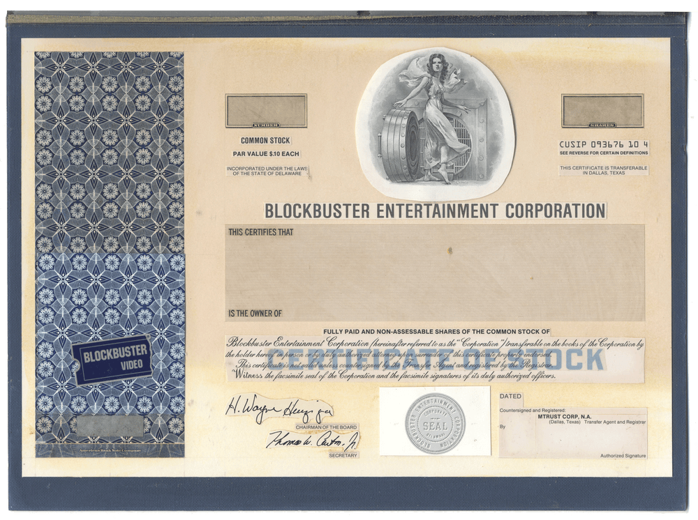 Working Proof from BLOCKBUSTER ENTERTAINMENT for the company's Common Stock