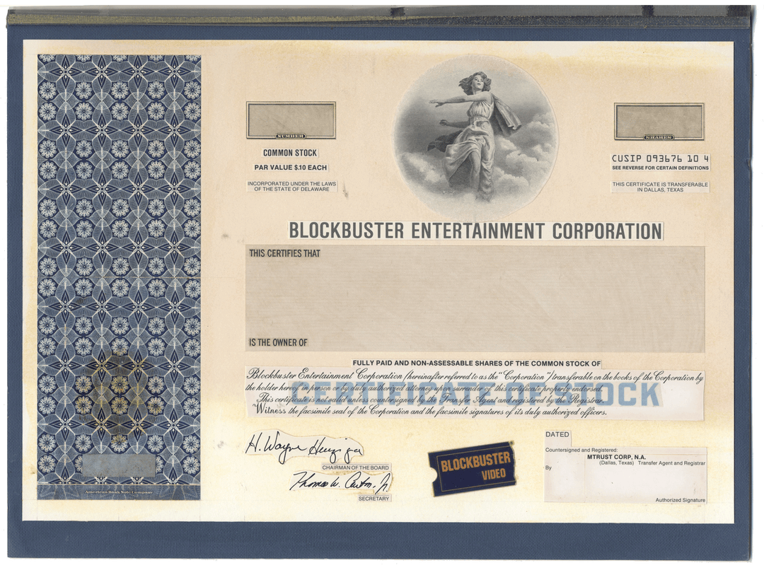 Working Proof from BLOCKBUSTER ENTERTAINMENT for the company's Common Stock