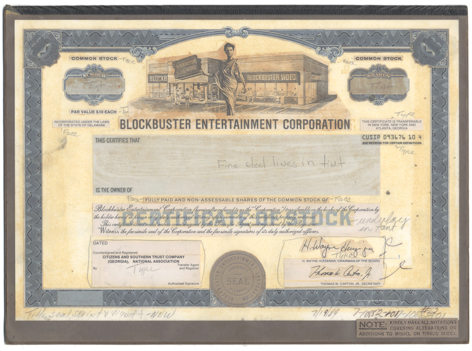 Working Proof from BLOCKBUSTER for the company's Common Stock