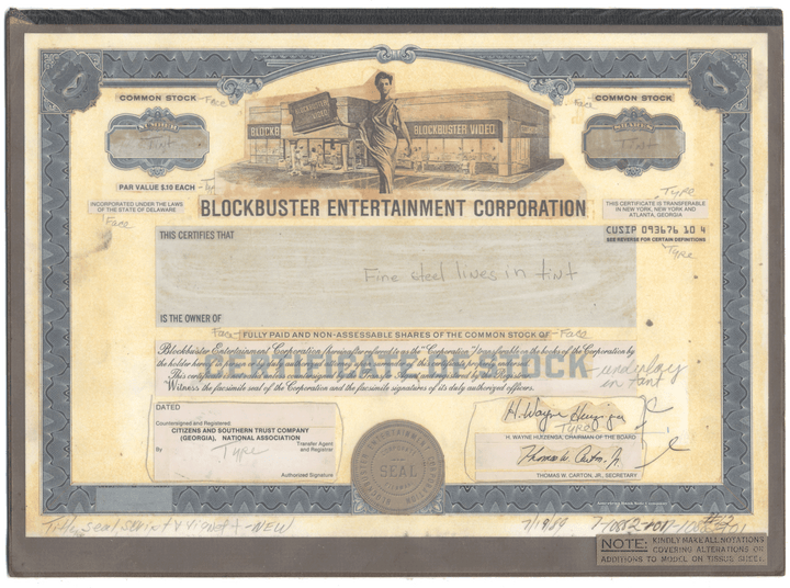 Working Proof from BLOCKBUSTER for the company's Common Stock