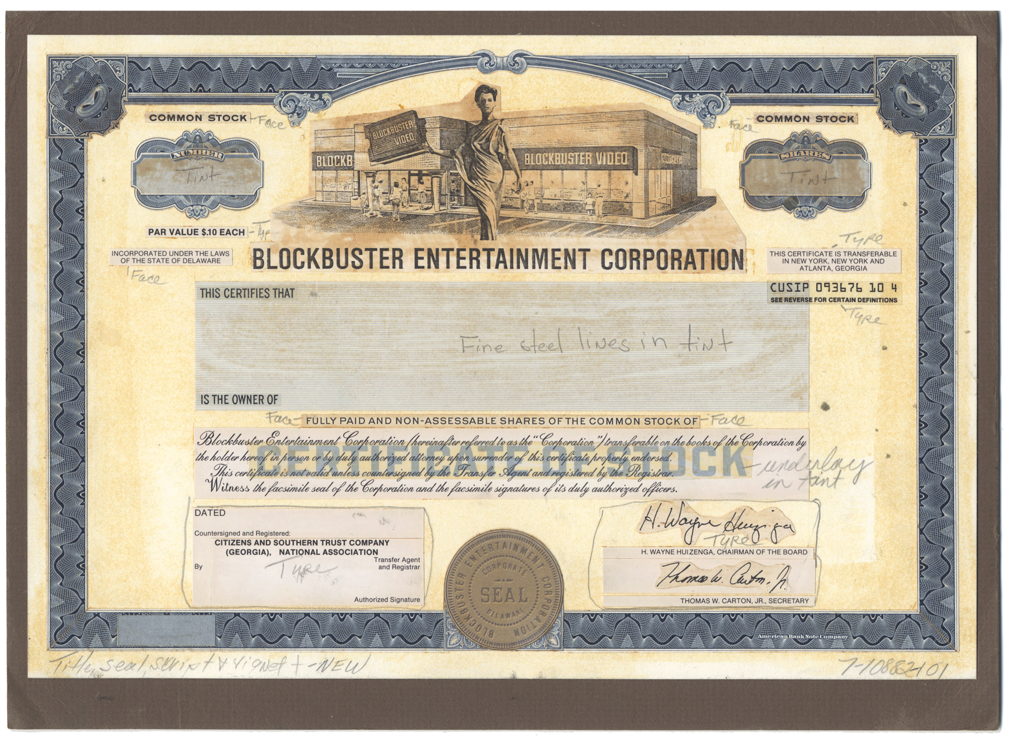 Working Proof from BLOCKBUSTER for the company's Common Stock