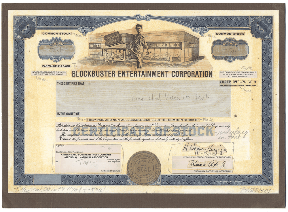 Working Proof from BLOCKBUSTER for the company's Common Stock