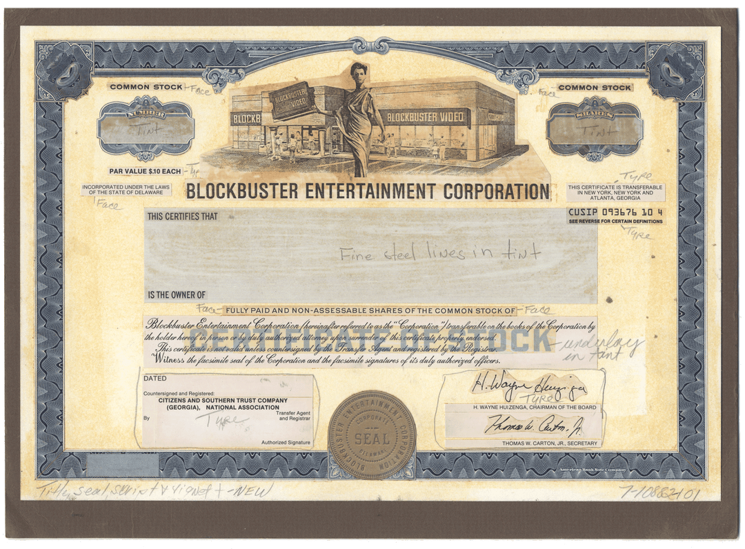 Working Proof from BLOCKBUSTER for the company's Common Stock