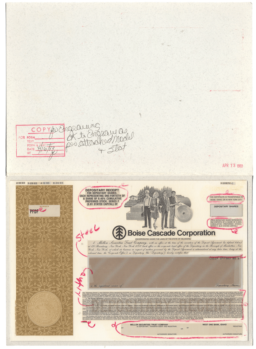 Working Proof from Boise Cascade for the company's Depositary Shares