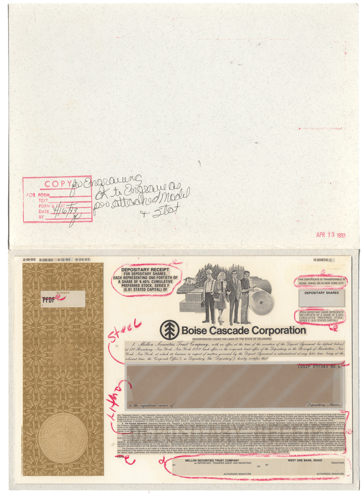 Working Proof from Boise Cascade for the company's Depositary Shares