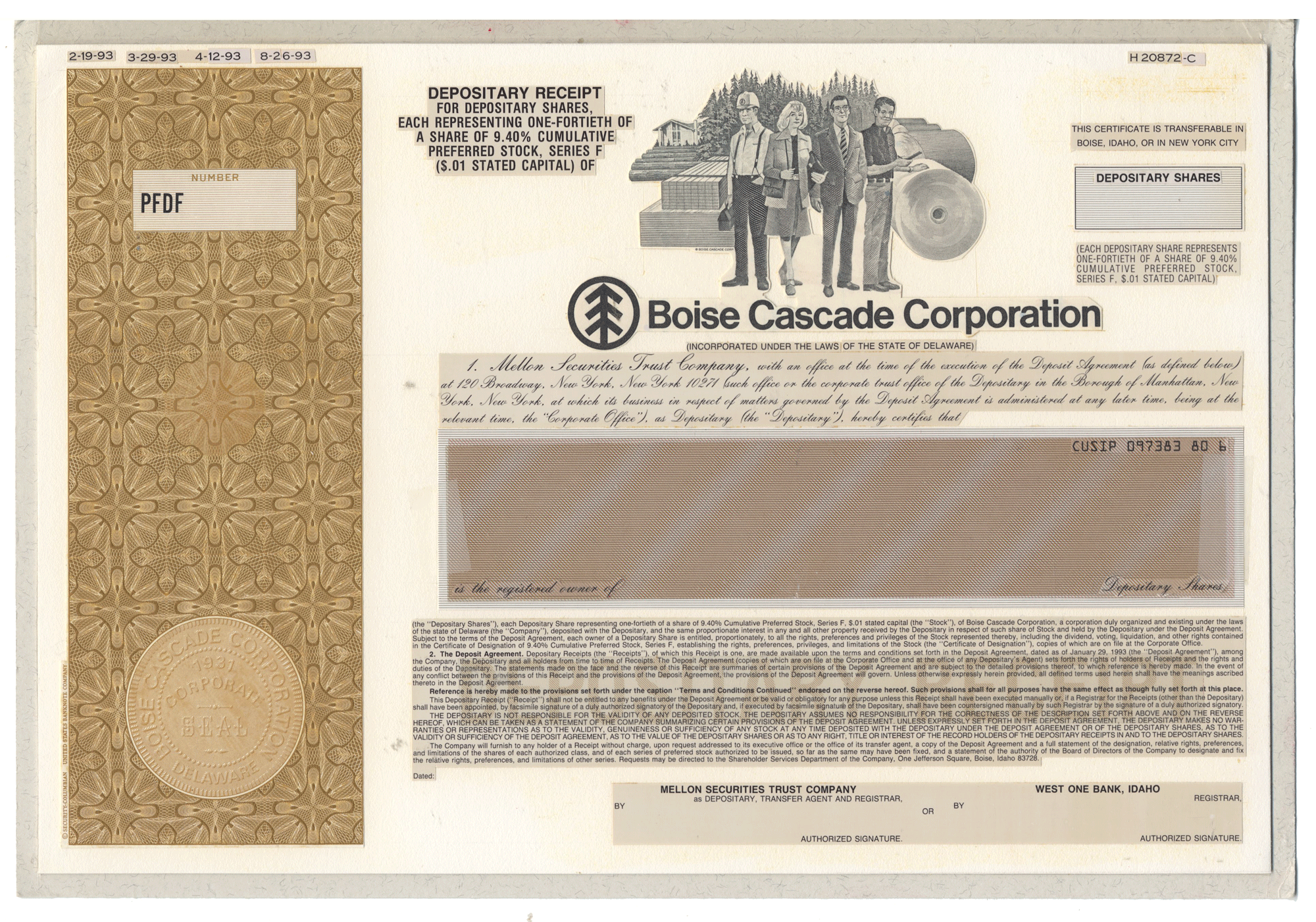Working Proof from Boise Cascade for the company's Depositary Shares