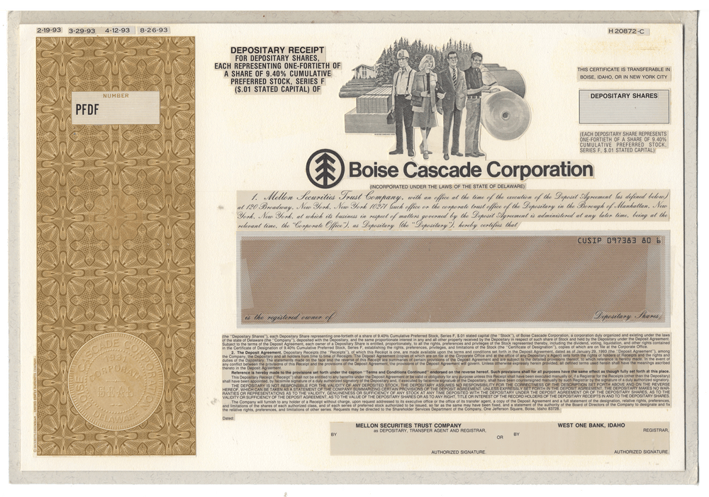 Working Proof from Boise Cascade for the company's Depositary Shares