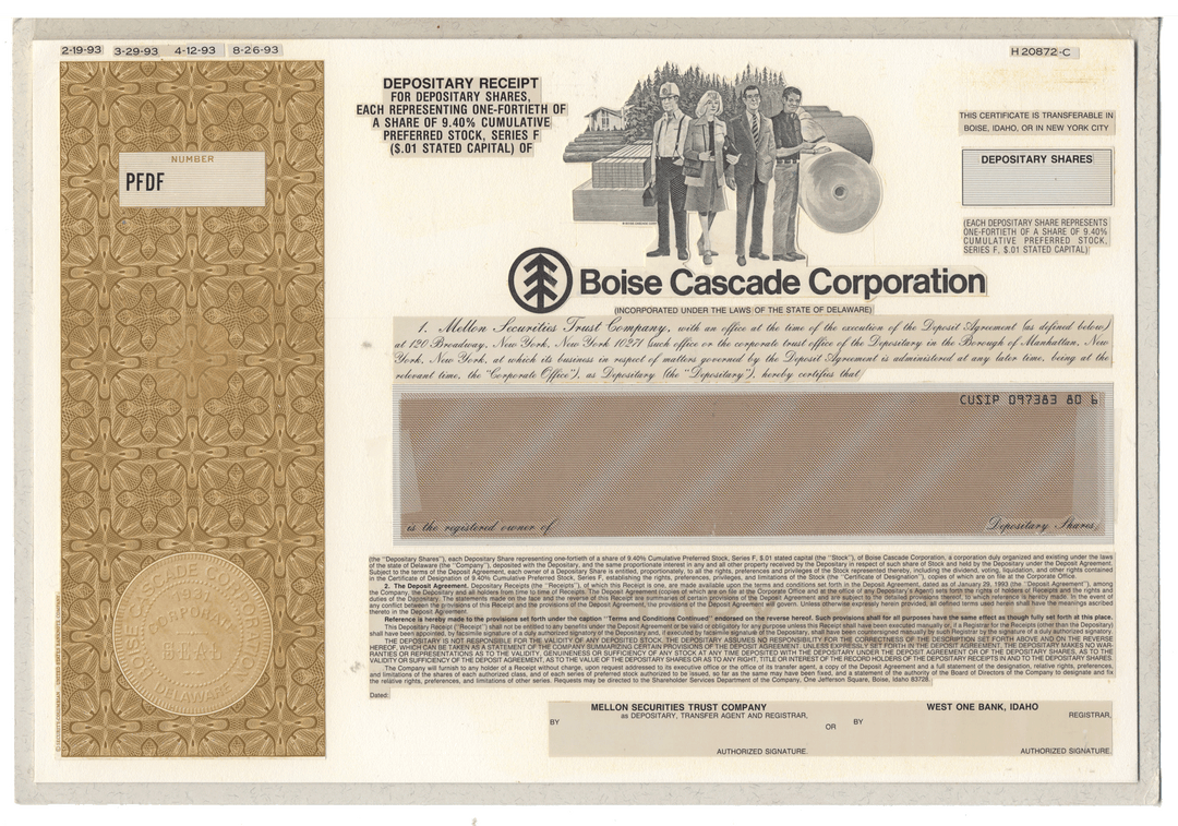 Working Proof from Boise Cascade for the company's Depositary Shares