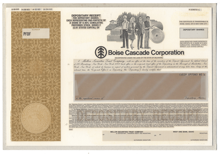 Working Proof from Boise Cascade for the company's Depositary Shares