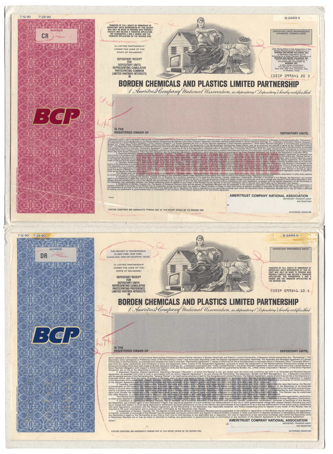 Rare Double BORDEN CHEMICALS Working Proof for the company's depositary units