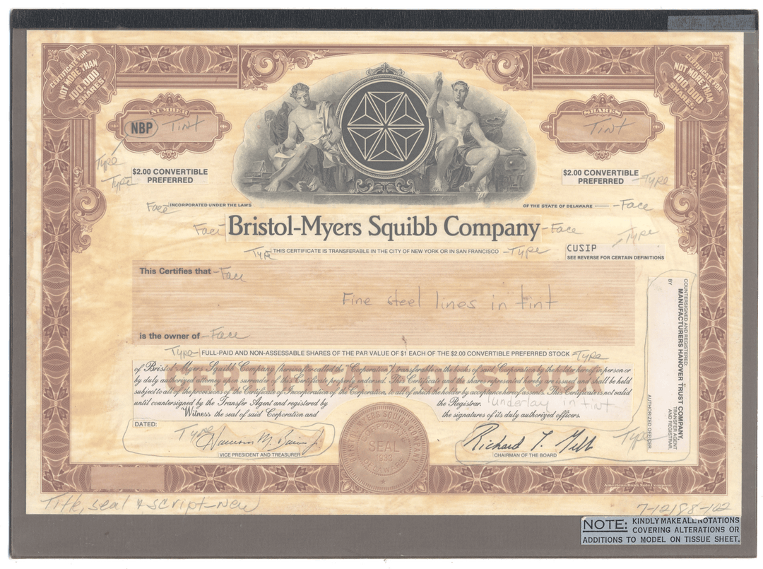 Working Proof from Bristol-Myers Squibb for the company's Convertible Preferred Stock