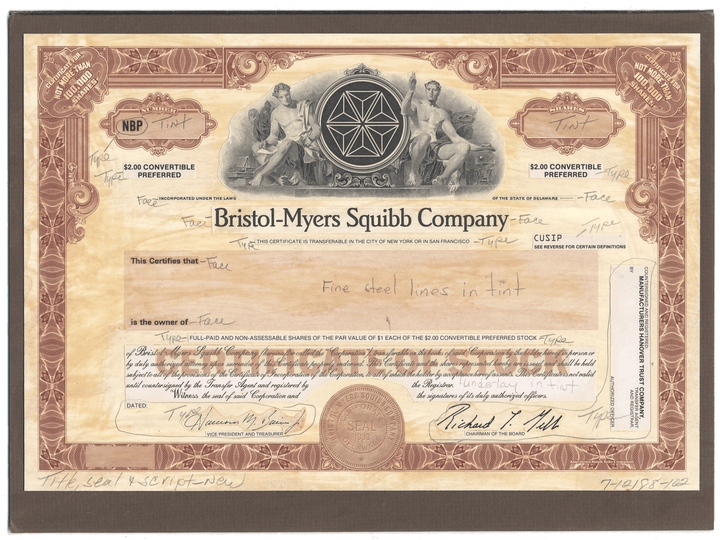 Working Proof from Bristol-Myers Squibb for the company's Convertible Preferred Stock