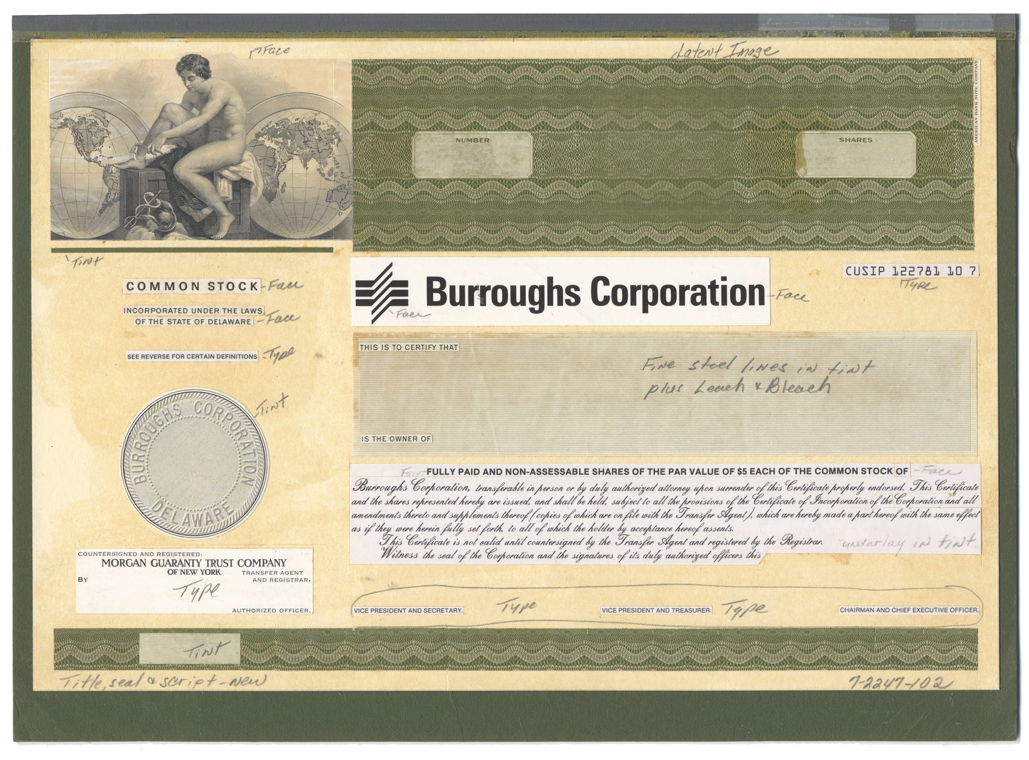 Working Proof from BURROUGHS of the company's Common Stock