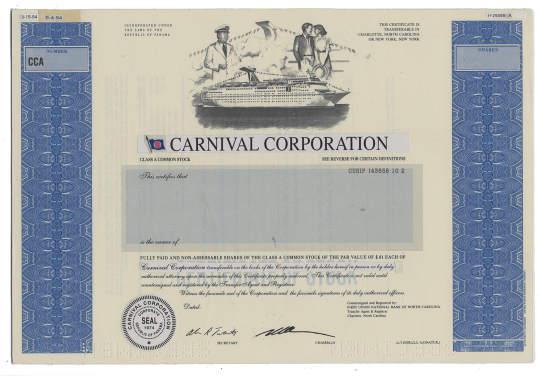Working Proof from Carnival Corporation for the company's Class A Common Stock