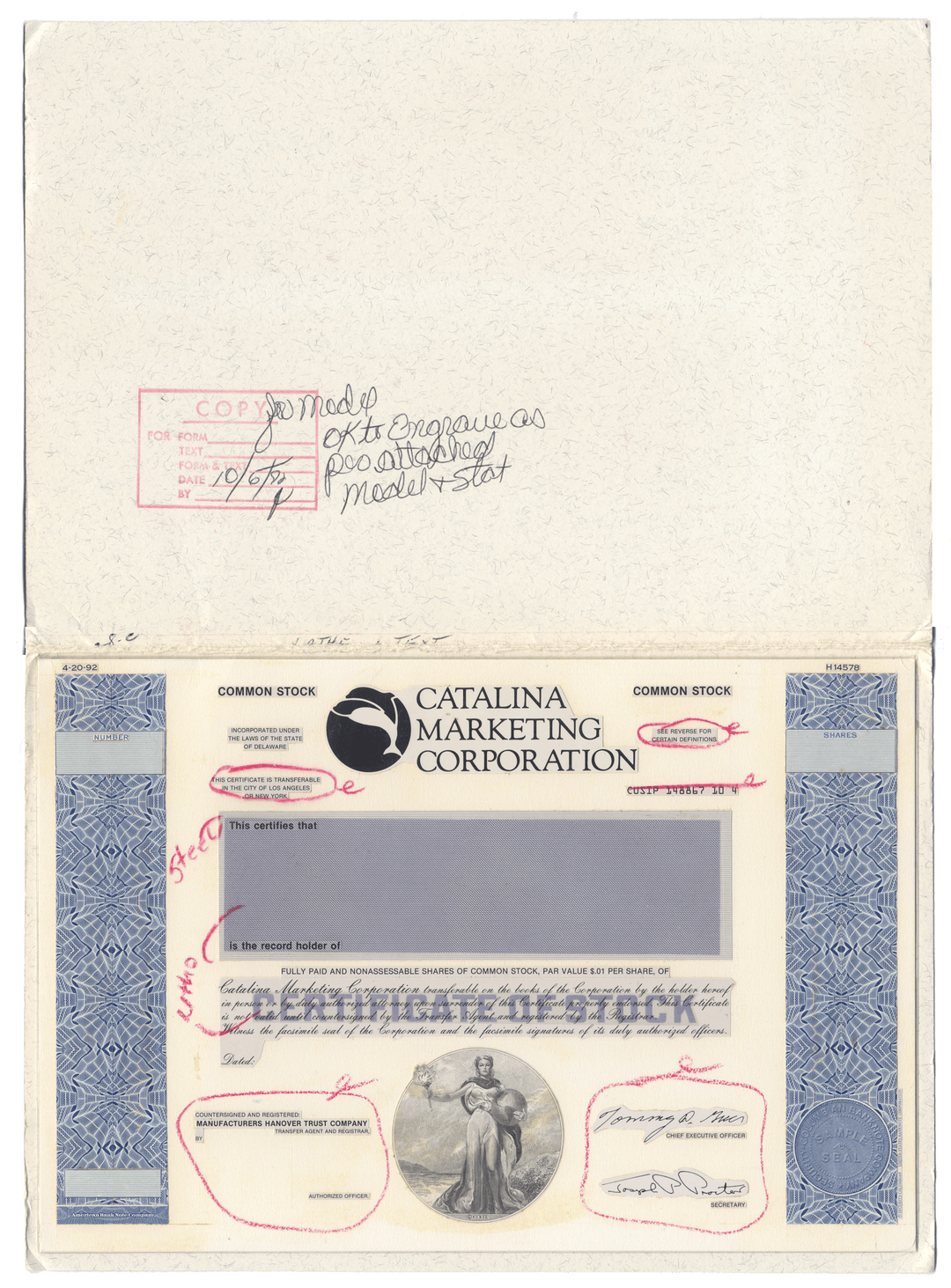 Common stock working proof from CATALINA MARKETING