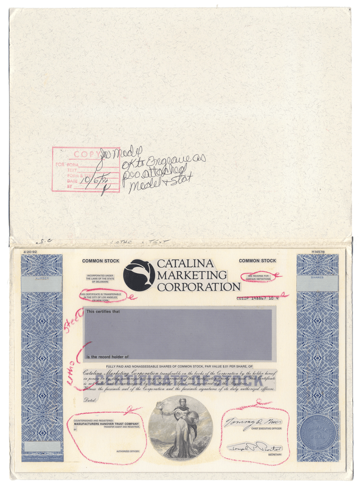 Common stock working proof from CATALINA MARKETING