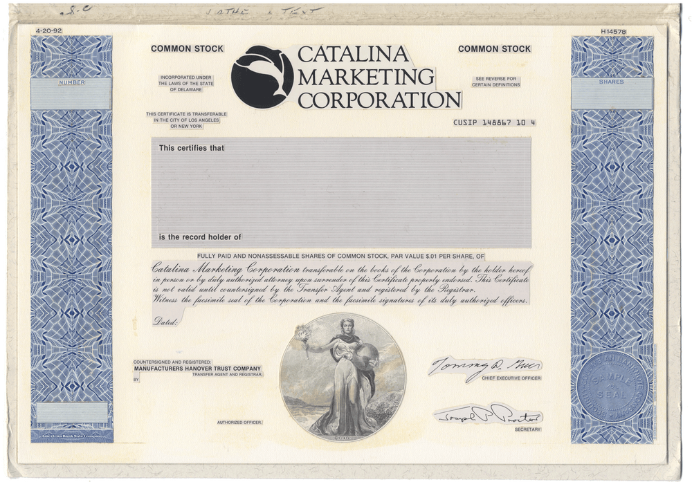 Common stock working proof from CATALINA MARKETING