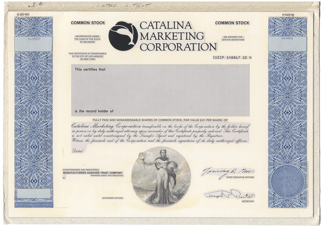 Common stock working proof from CATALINA MARKETING