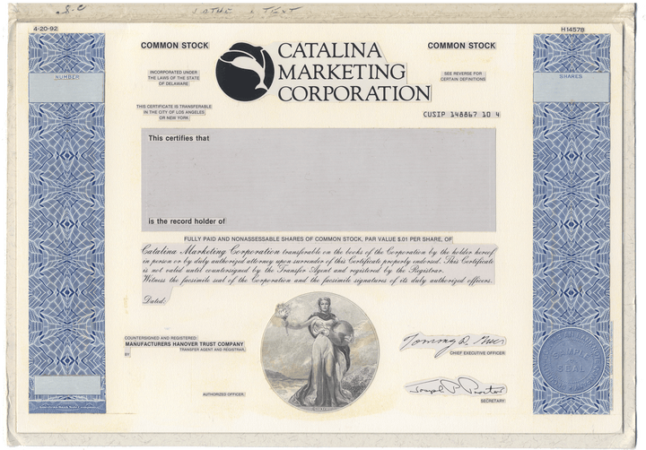 Common stock working proof from CATALINA MARKETING