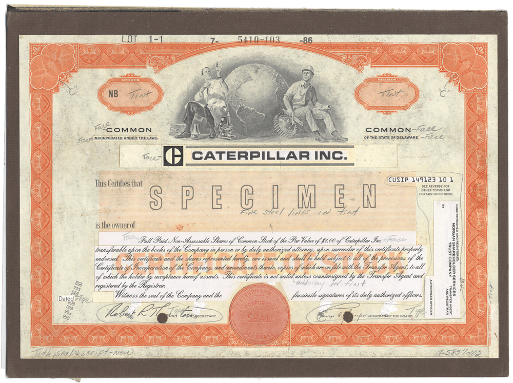 Working Proof from CATERPILLAR for one the company's Common Stock Certificates