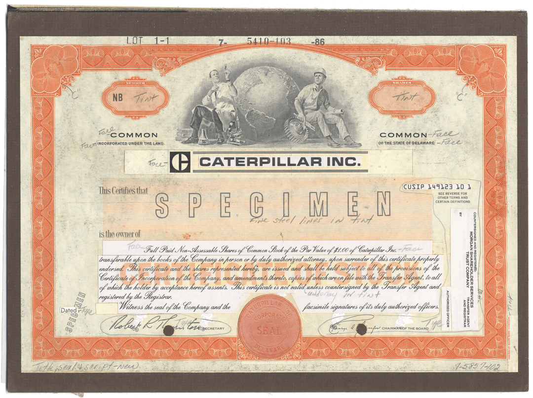 Working Proof from CATERPILLAR for one the company's Common Stock Certificates
