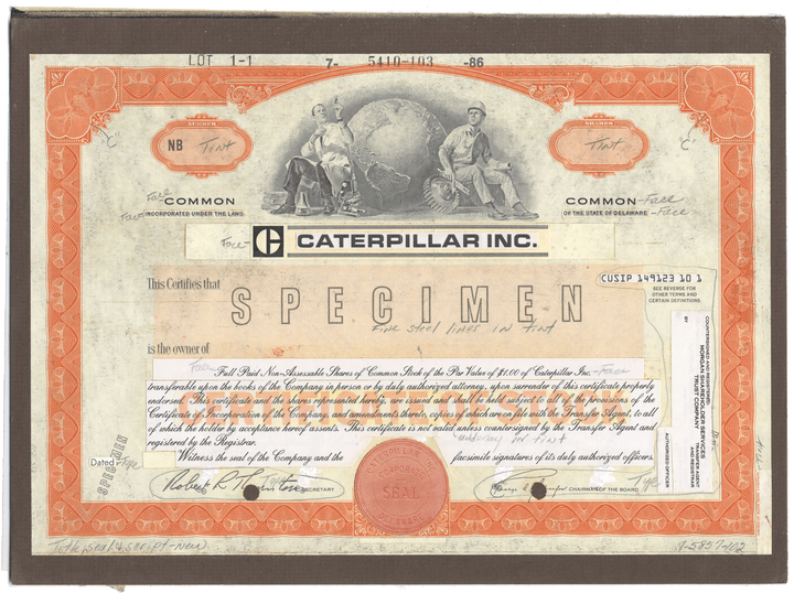 Working Proof from CATERPILLAR for one the company's Common Stock Certificates