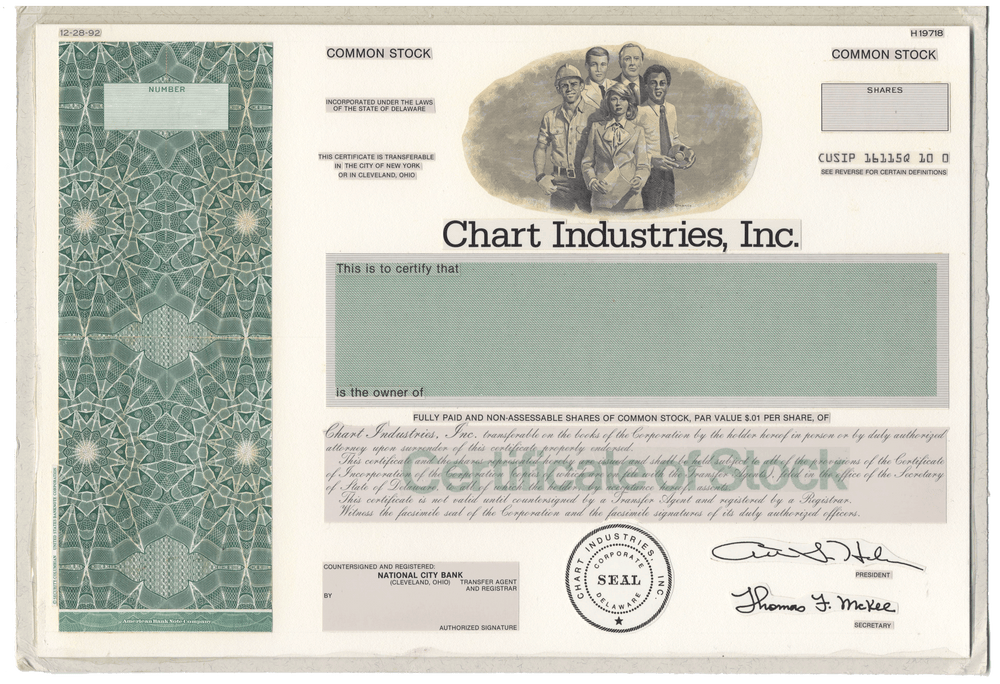 Rare Chart Industries, Inc. stock certificate proof