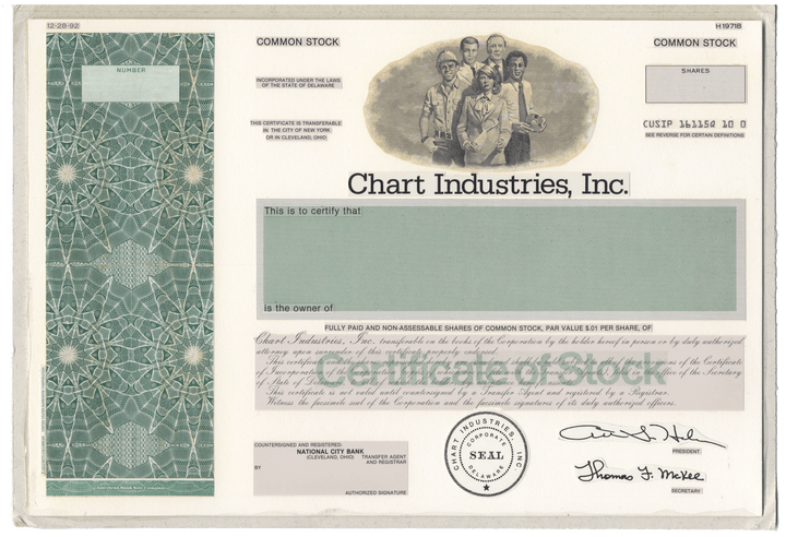 Rare Chart Industries, Inc. stock certificate proof