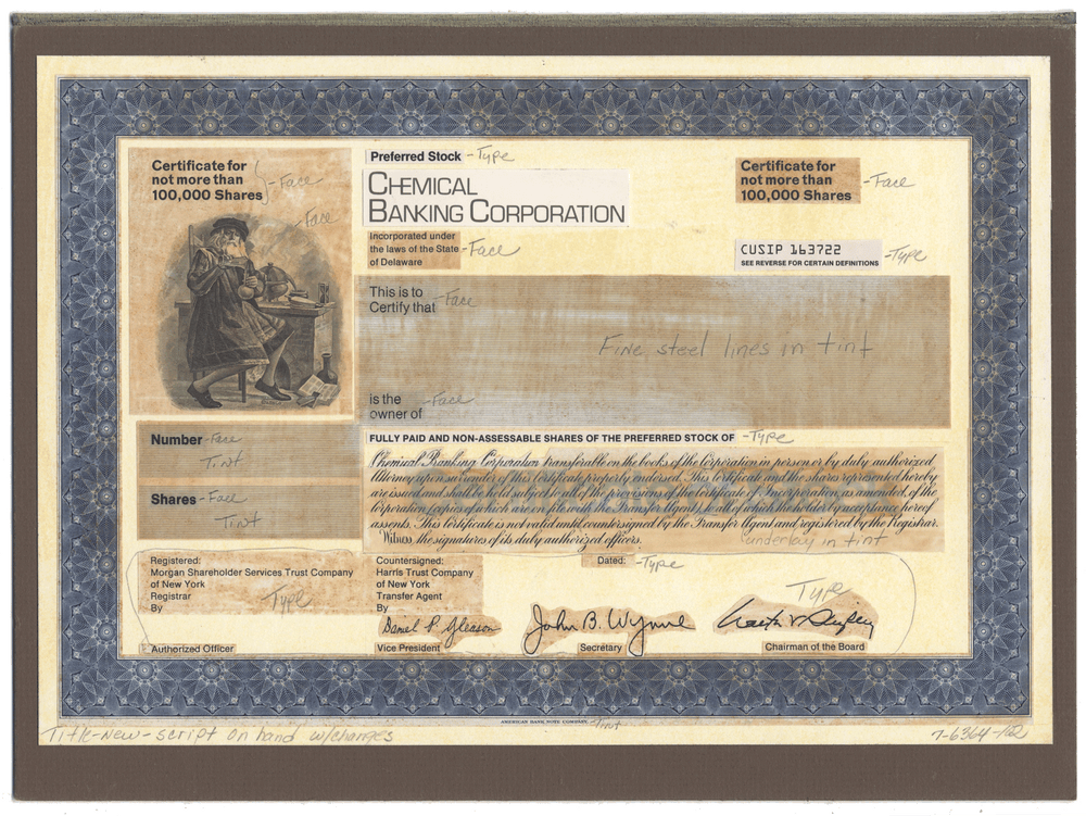 Rare CHEMICAL BANK Working Proof for the company's common stock
