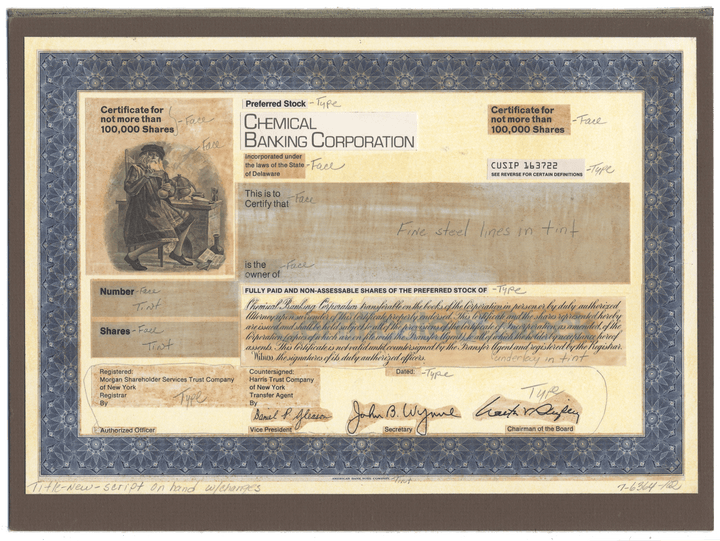 Rare CHEMICAL BANK Working Proof for the company's common stock
