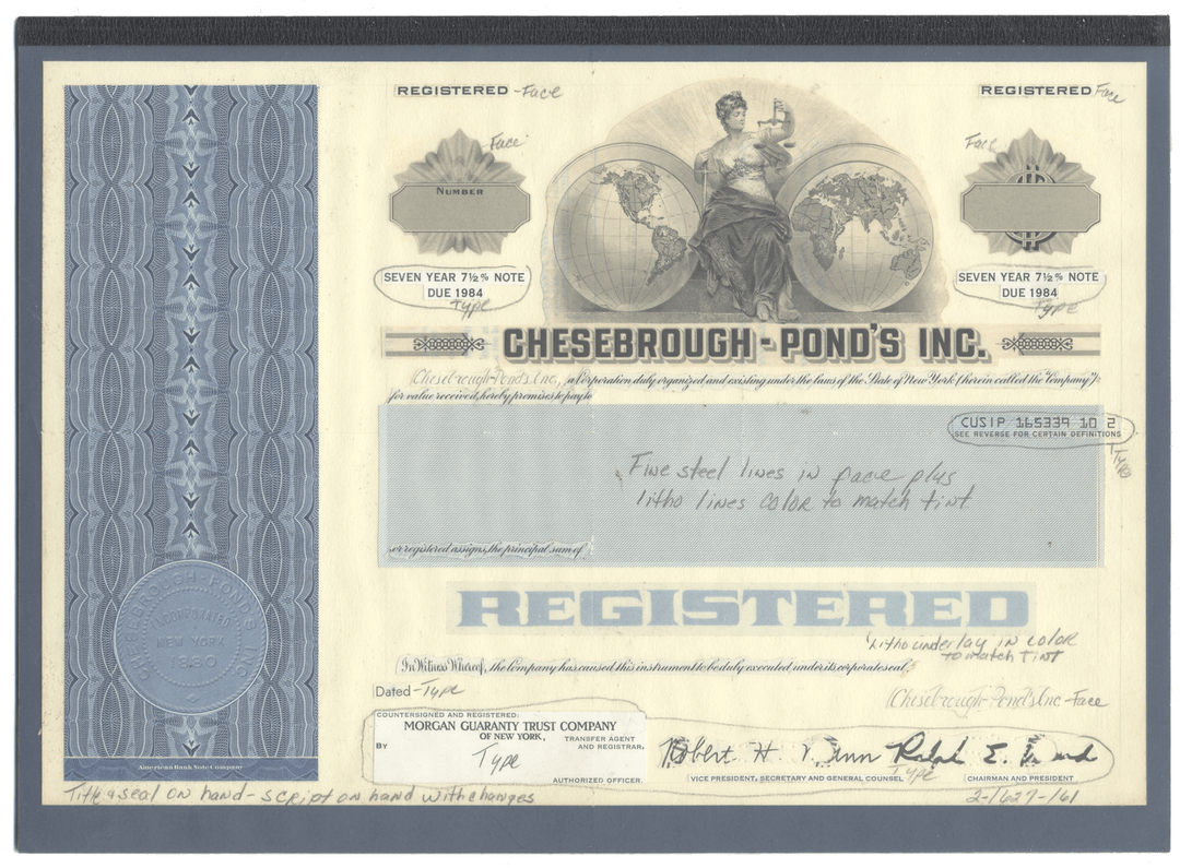 Working Proof from Chesebrough-Pond's for one the company's Seven Year Notes
