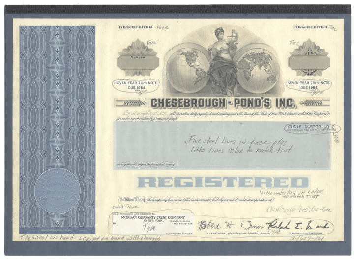 Working Proof from Chesebrough-Pond's for one the company's Seven Year Notes