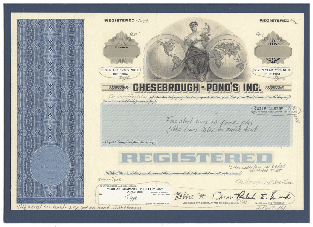 Working Proof from Chesebrough-Pond's for one the company's Seven Year Notes