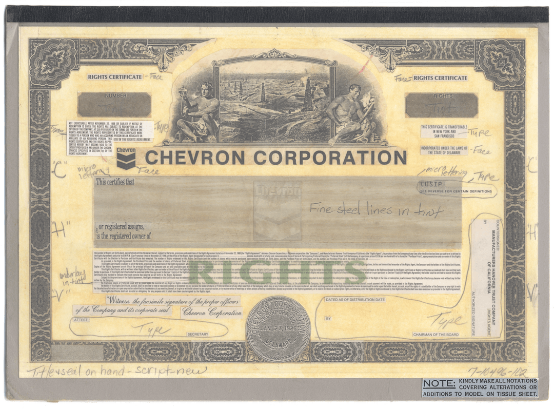 Working Proof from Chevron for one the company's Rights Certificates