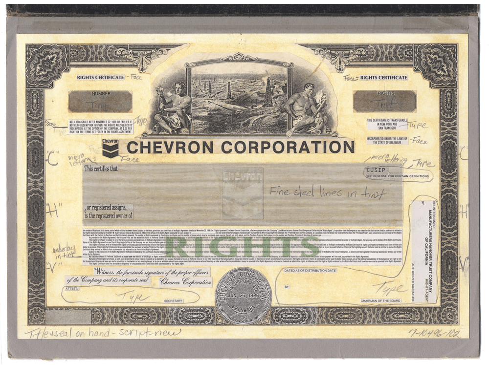 Working Proof from Chevron for one the company's Rights Certificates