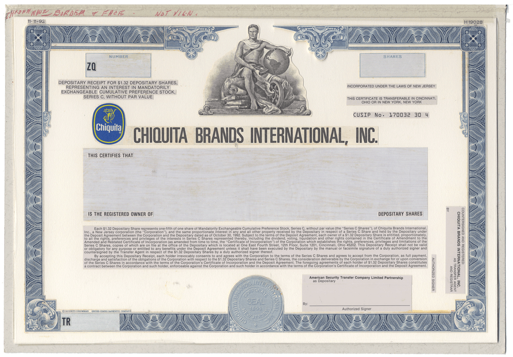 Working Proof from CHIQUITA for the company's Depositary Shares