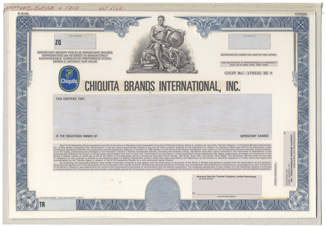 Working Proof from CHIQUITA for the company's Depositary Shares