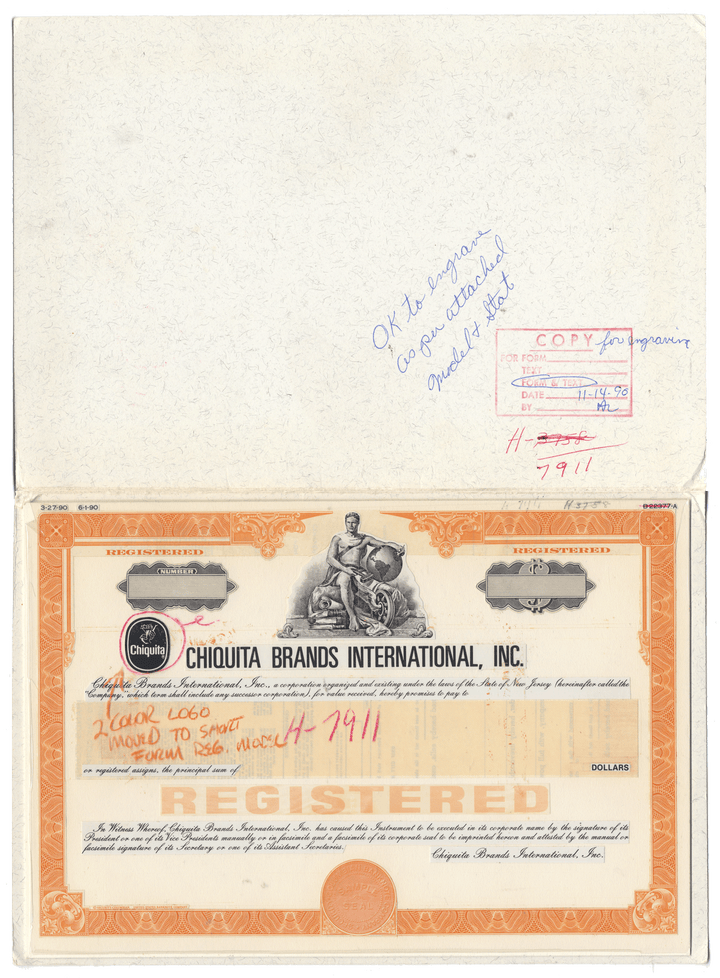 Working Proof from CHIQUITA for the company's Registered Bonds