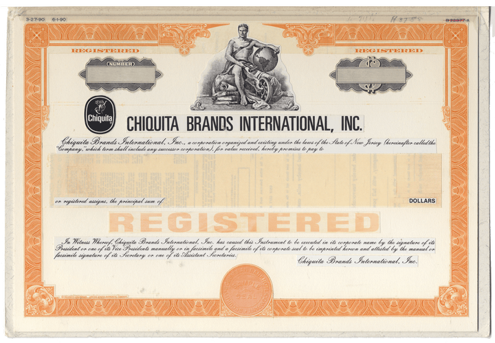 Working Proof from CHIQUITA for the company's Registered Bonds