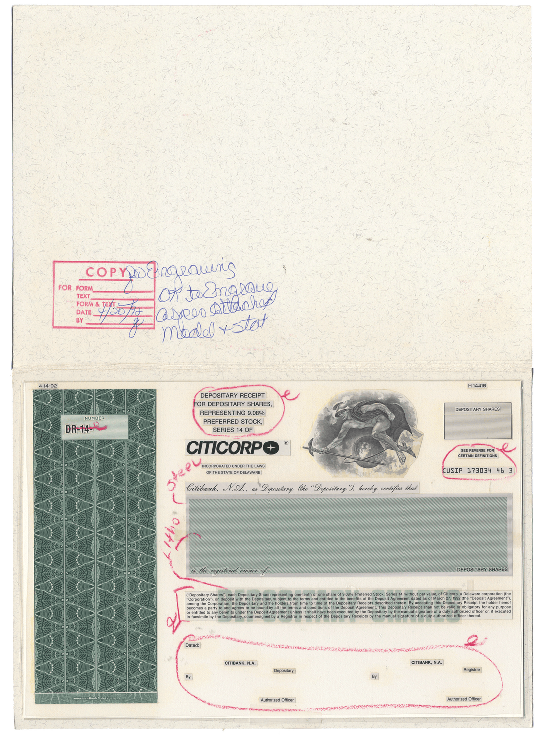 Working Proof from Citicorp for the company's Depositary Shares