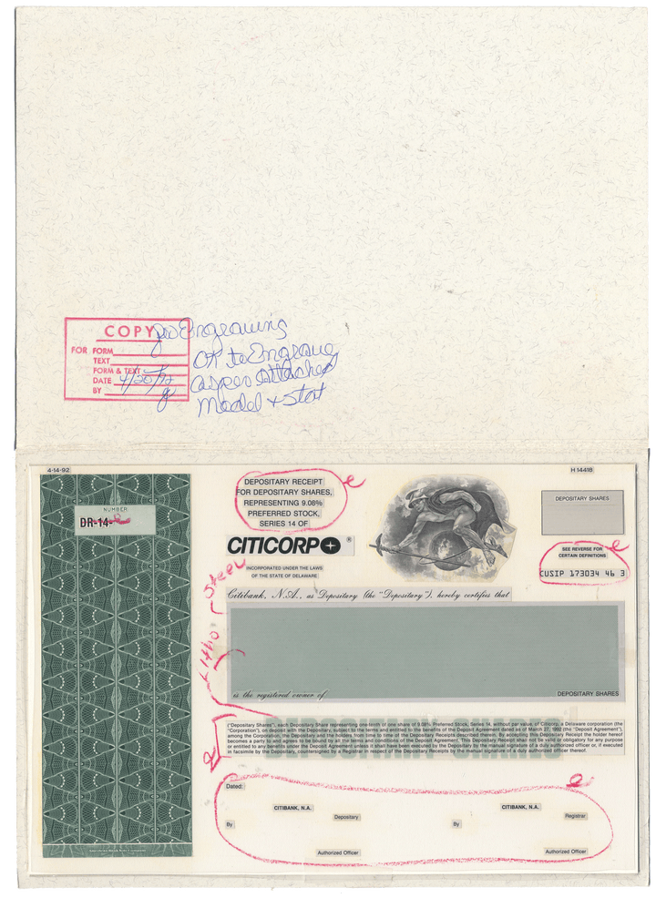 Working Proof from Citicorp for the company's Depositary Shares