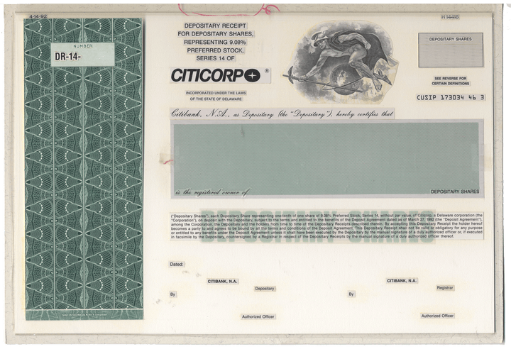 Working Proof from Citicorp for the company's Depositary Shares