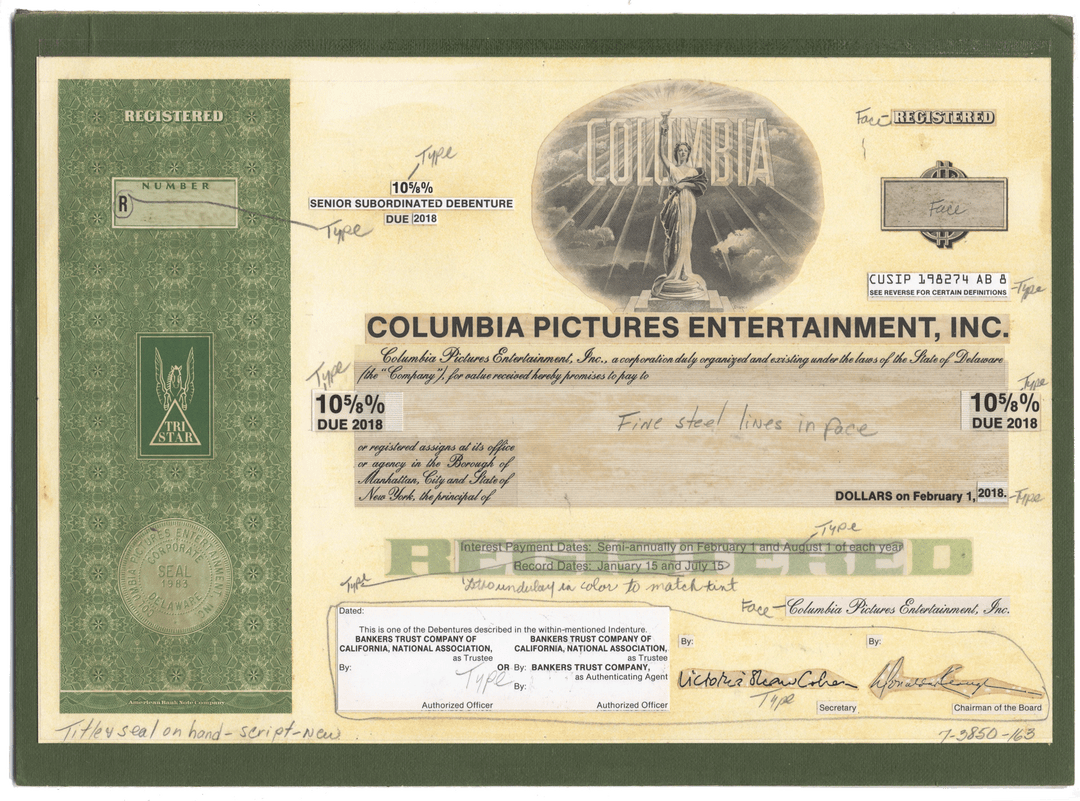 Rare COLUMBIA PICTURES ENTERTAINMENT Working Proof