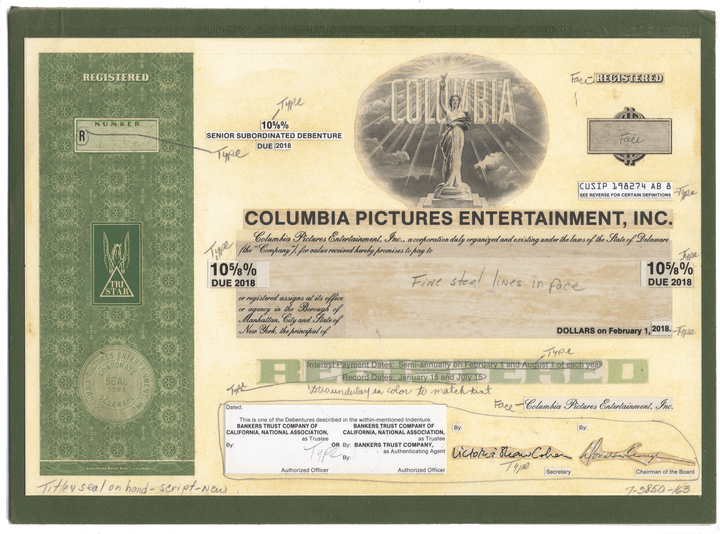 Rare COLUMBIA PICTURES ENTERTAINMENT Working Proof