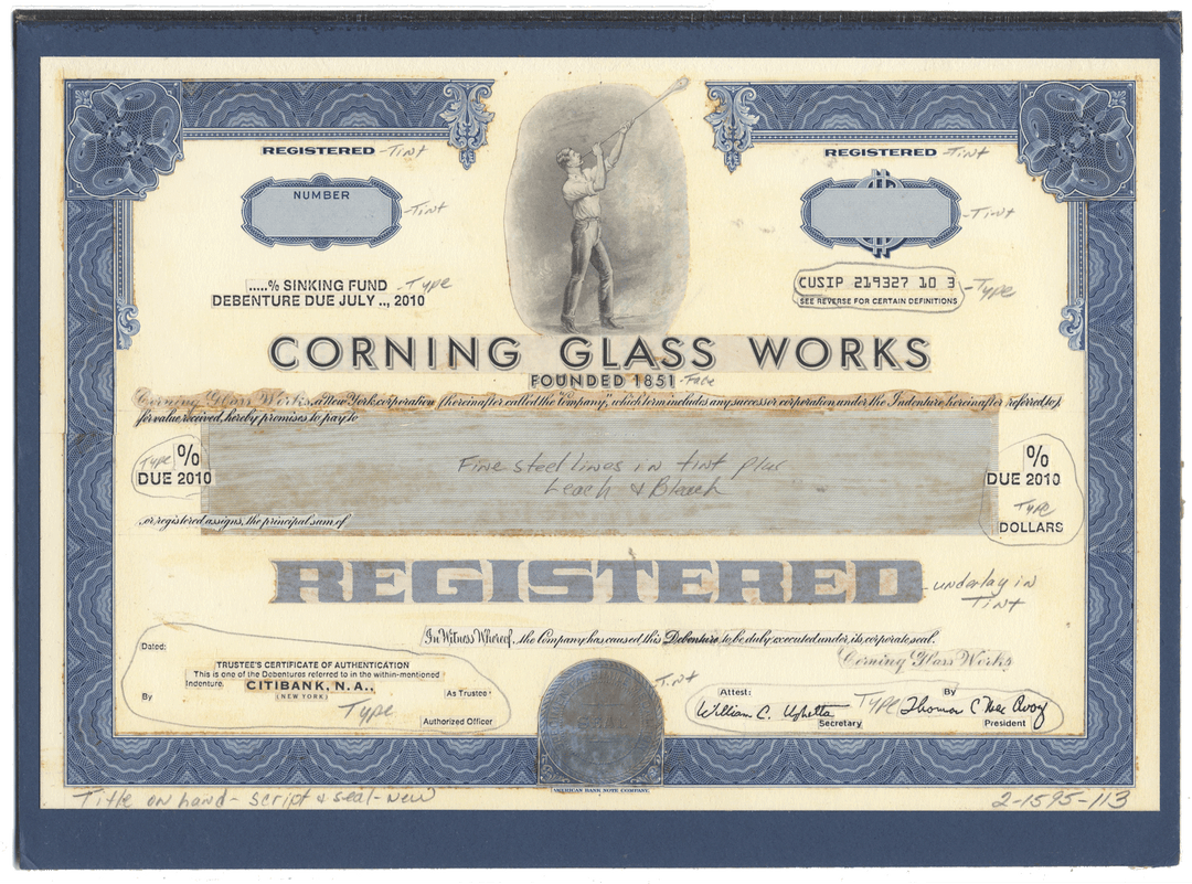 Working Proof from Corning Glass Works for the company's Sinking Fund Debenture Bonds