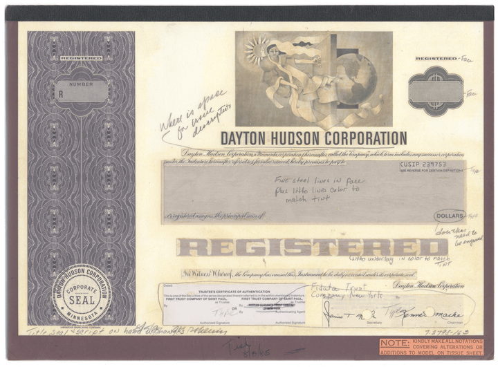 Working Proof from Dayton Hudson Corporation for the company's Registered Bonds