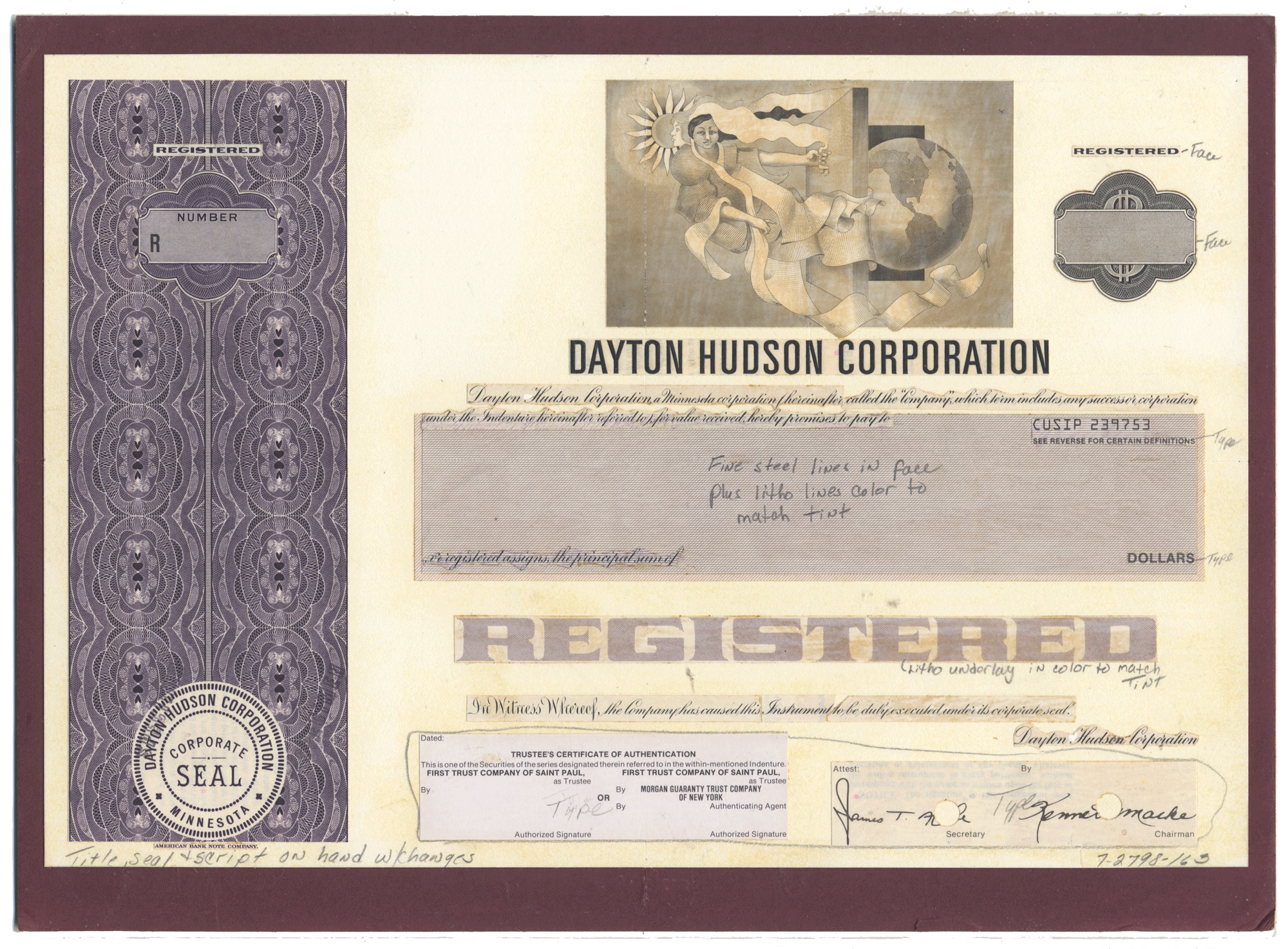 Working Proof from Dayton Hudson Corporation for the company's Registered Bonds