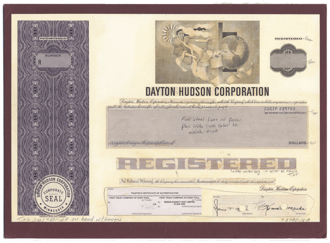 Working Proof from Dayton Hudson Corporation for the company's Registered Bonds
